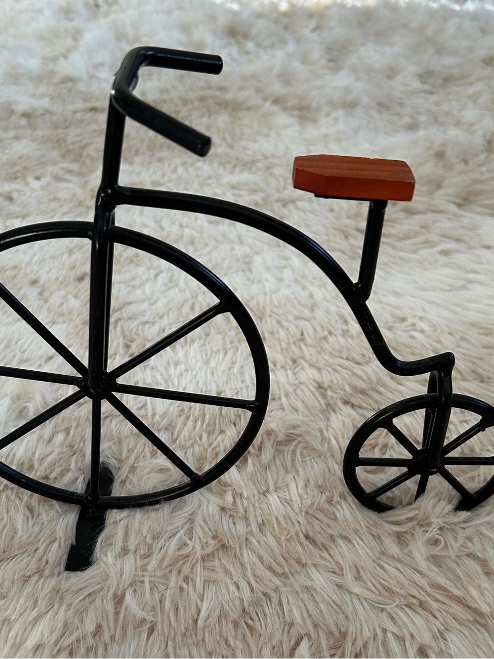 Black Metal Bicycle Sculpture with Brown Seat - Home Art Accent